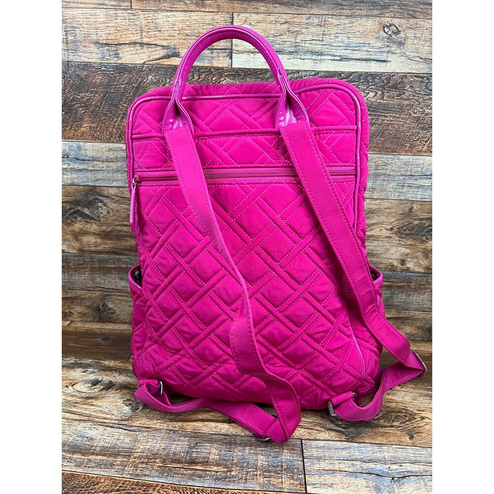 Vera Bradley Hot Fuchsia Pink Quilted Backpack Bag Pockets Purse - Picture 5 of 8